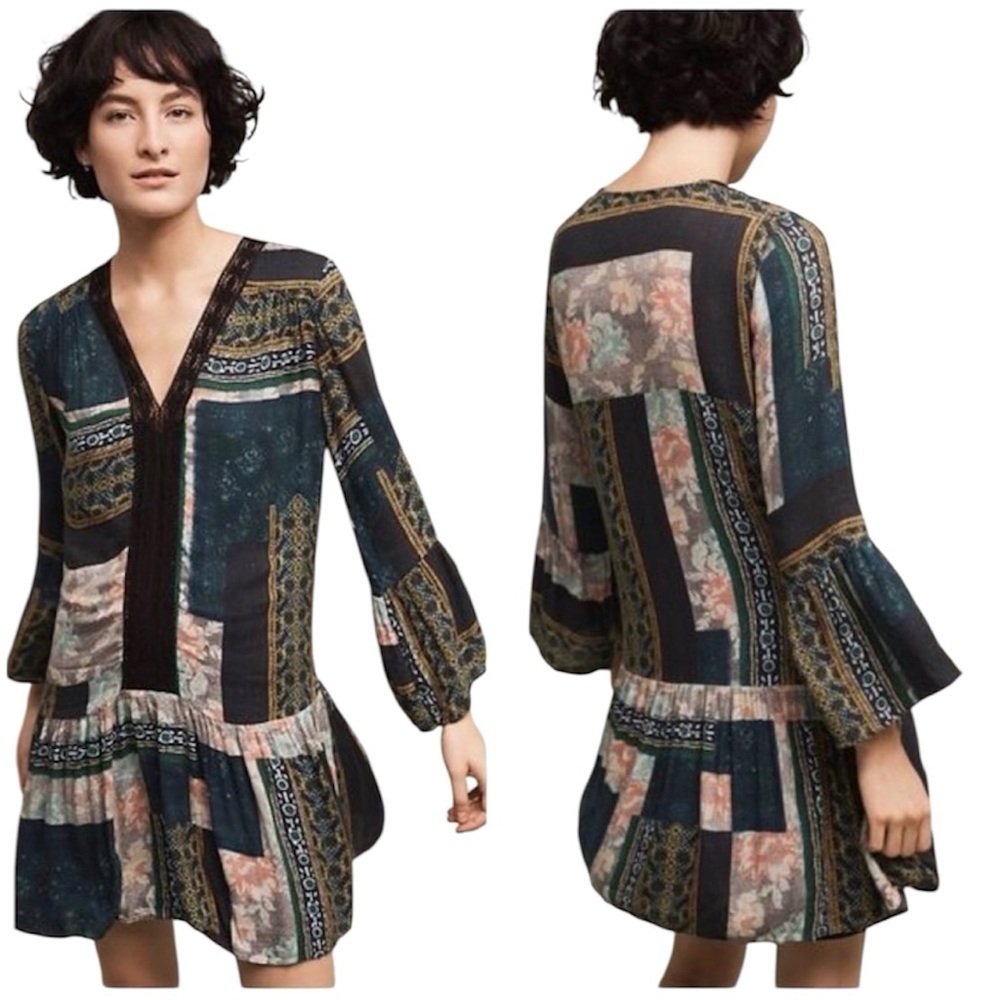 Maeve Anthropologie Patchwork Peasant Boho Dress